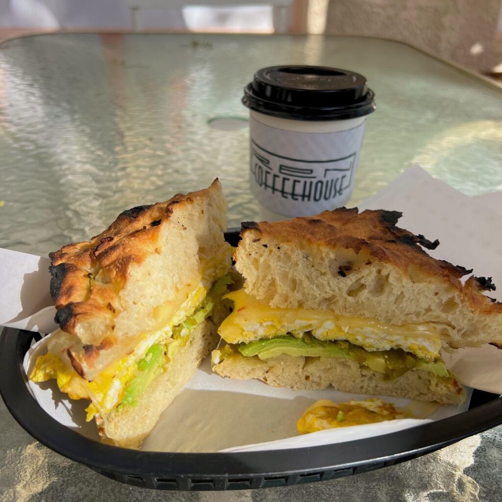 Ren Coffeehouse Latte and Sandwich (Tucson)