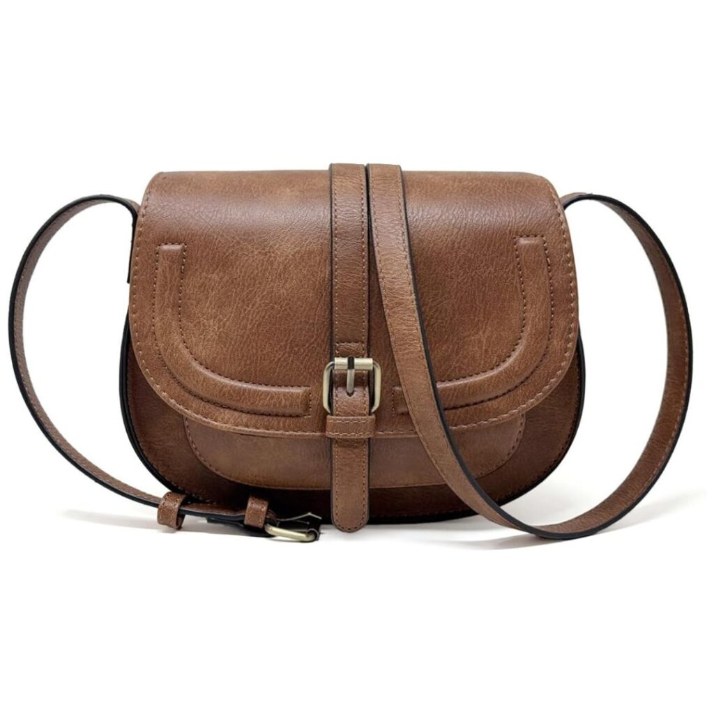 Brown leather saddle purse
