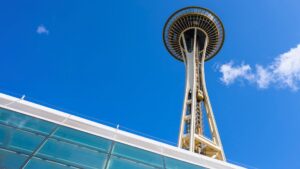 Space Needle from below in Seattle