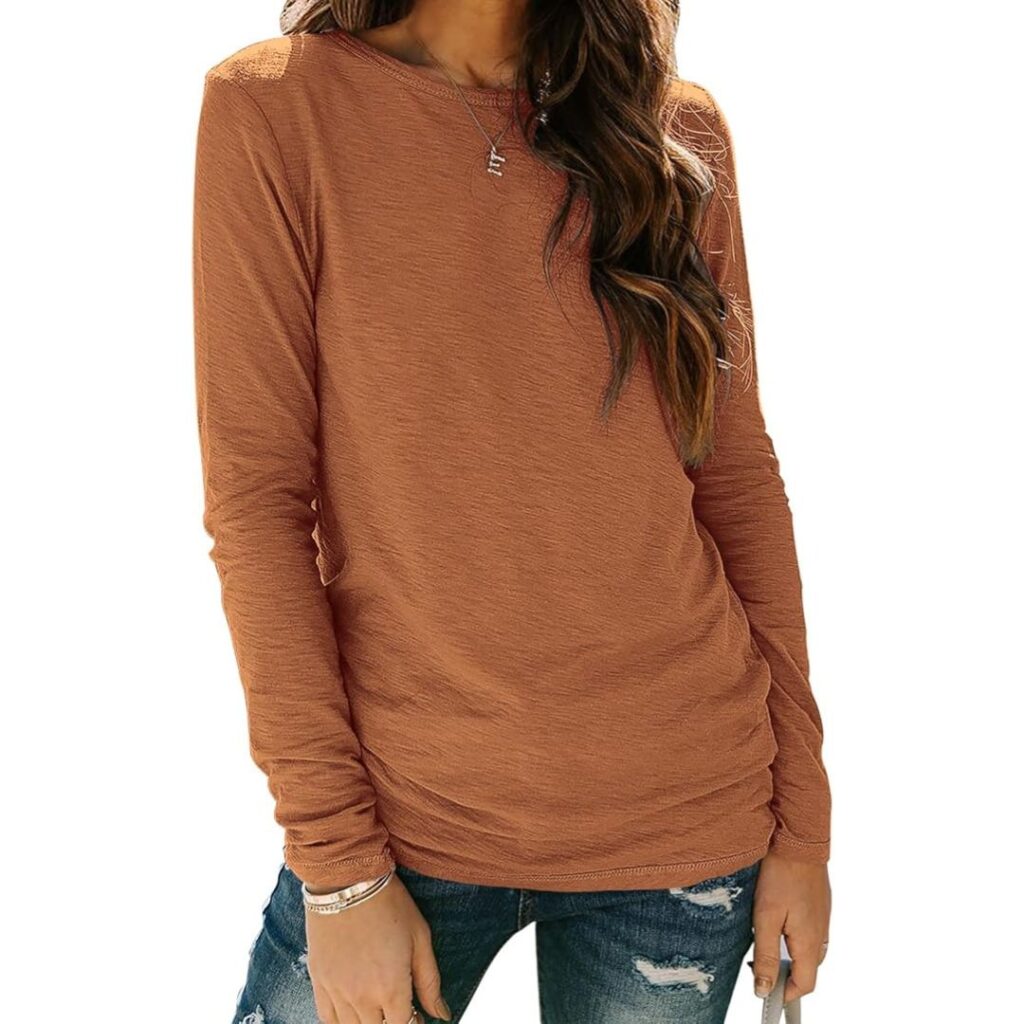 Sherosa Womens T Shirts Long Sleeve Crew Neck Shirts Basic Tee Tops Blouse