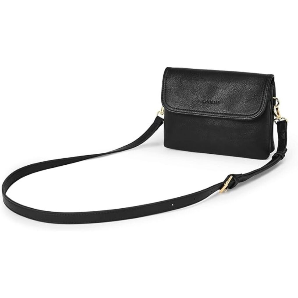 Small vegan black leather crossbody purse