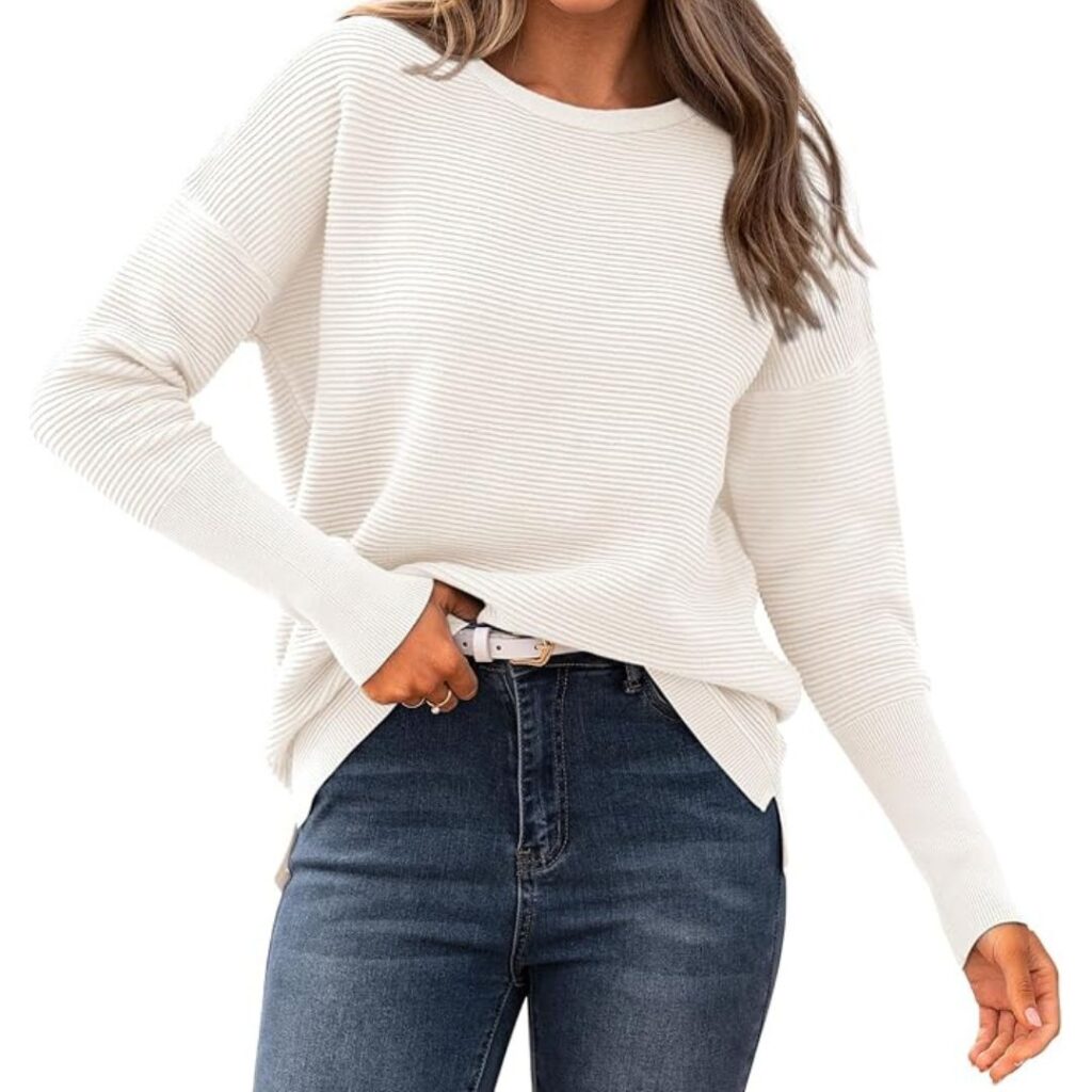 White Lightweight long sleeve sweater womens