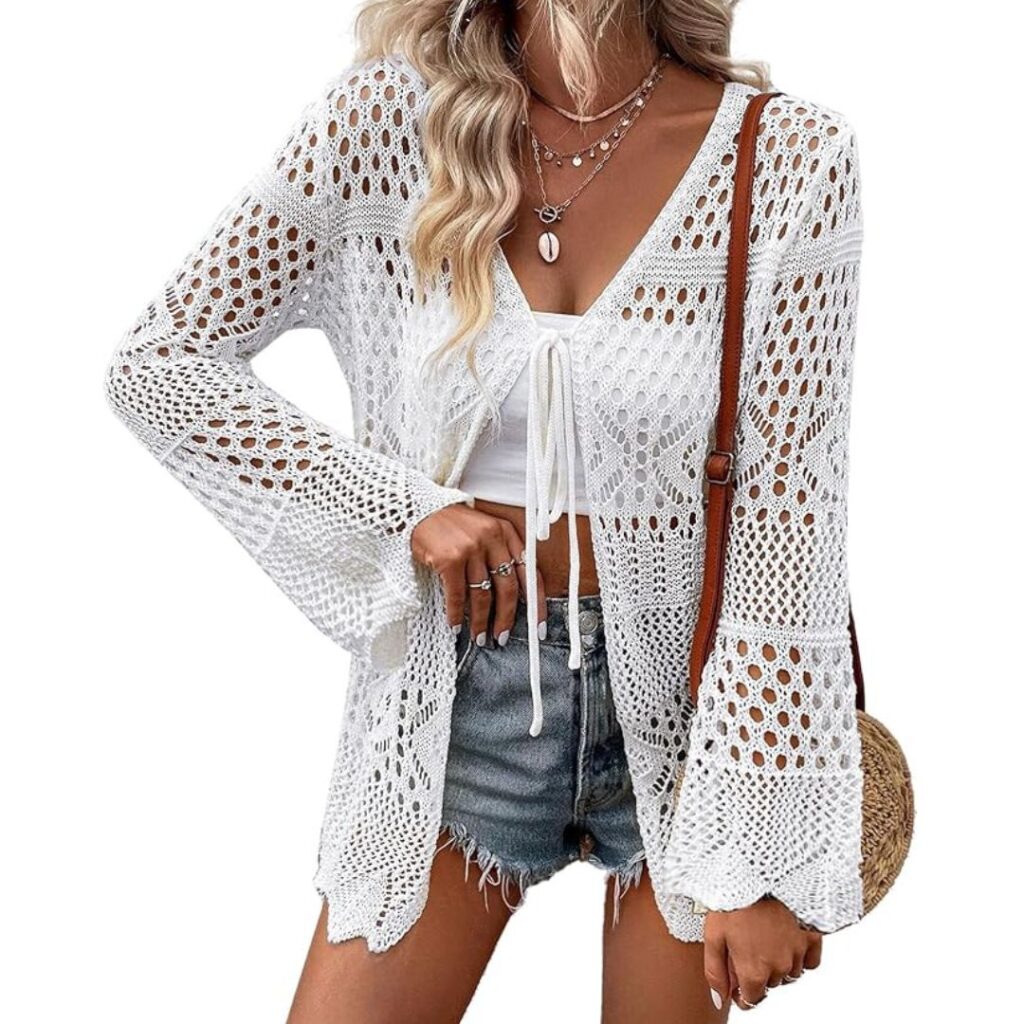 White lace tie cardigan