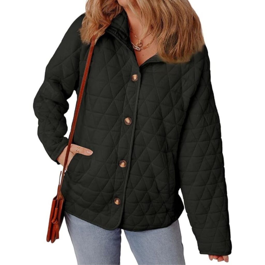 Women's Lightweight Diamond Quilted Jacket Casual Winter Open Front Button Down Puffer Coat