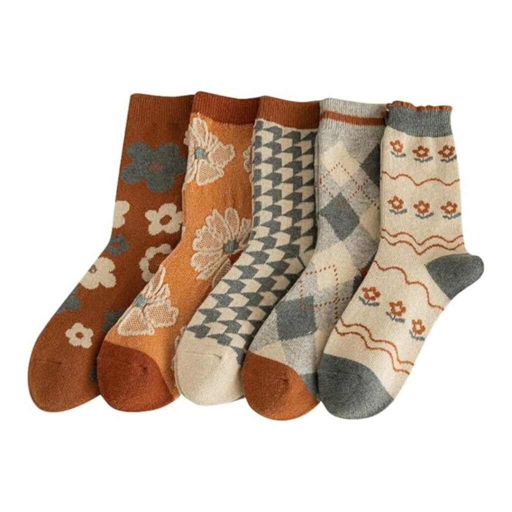 Wool Socks for Women Thick Knit Vintage Cute Floral Crew Socks