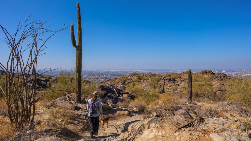 Woman and Dog Hiking in Phoenix, Arizona