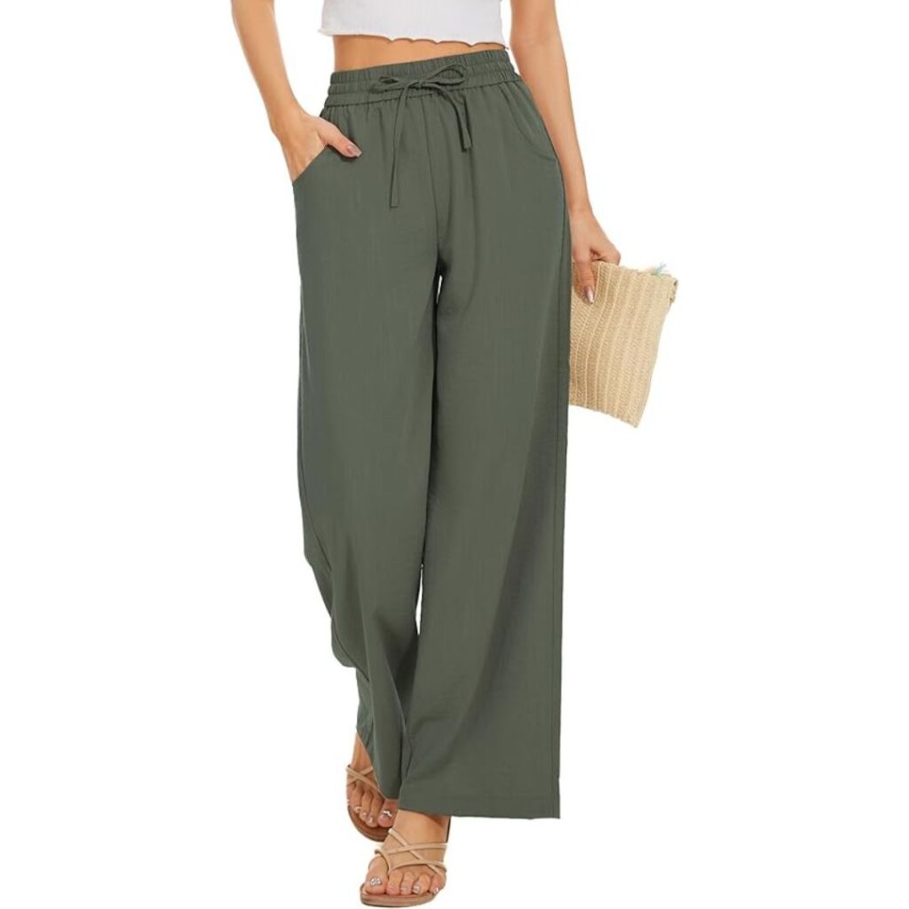 Womens Dark Green Linen Pants