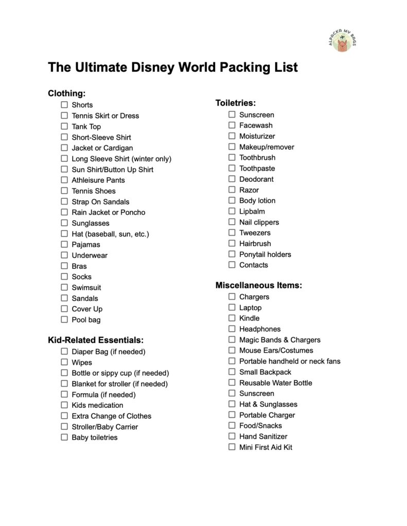 The Ultimate Disney World Packing List Printable