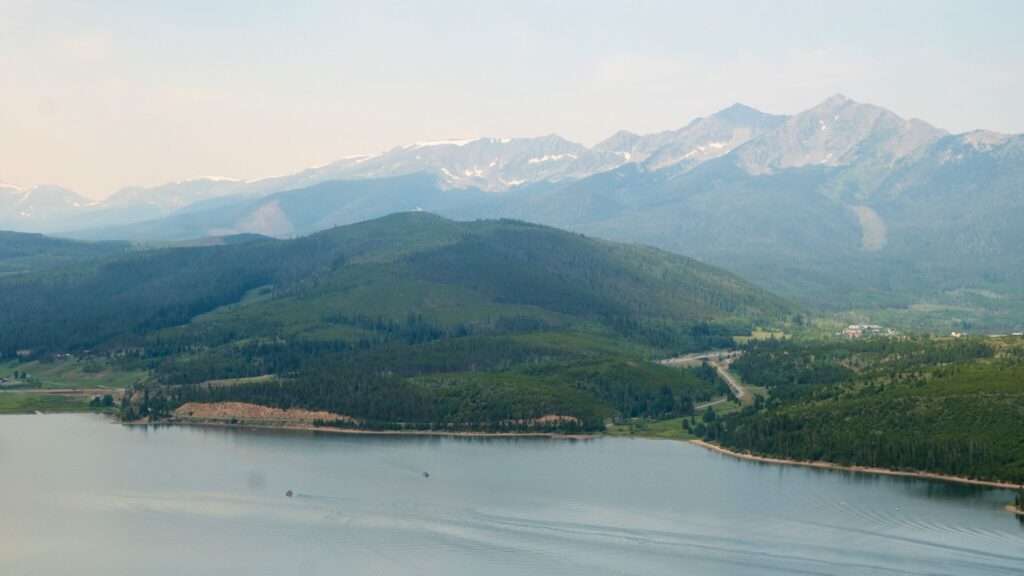 View of Frisco Colorado over Dillon Reservoir