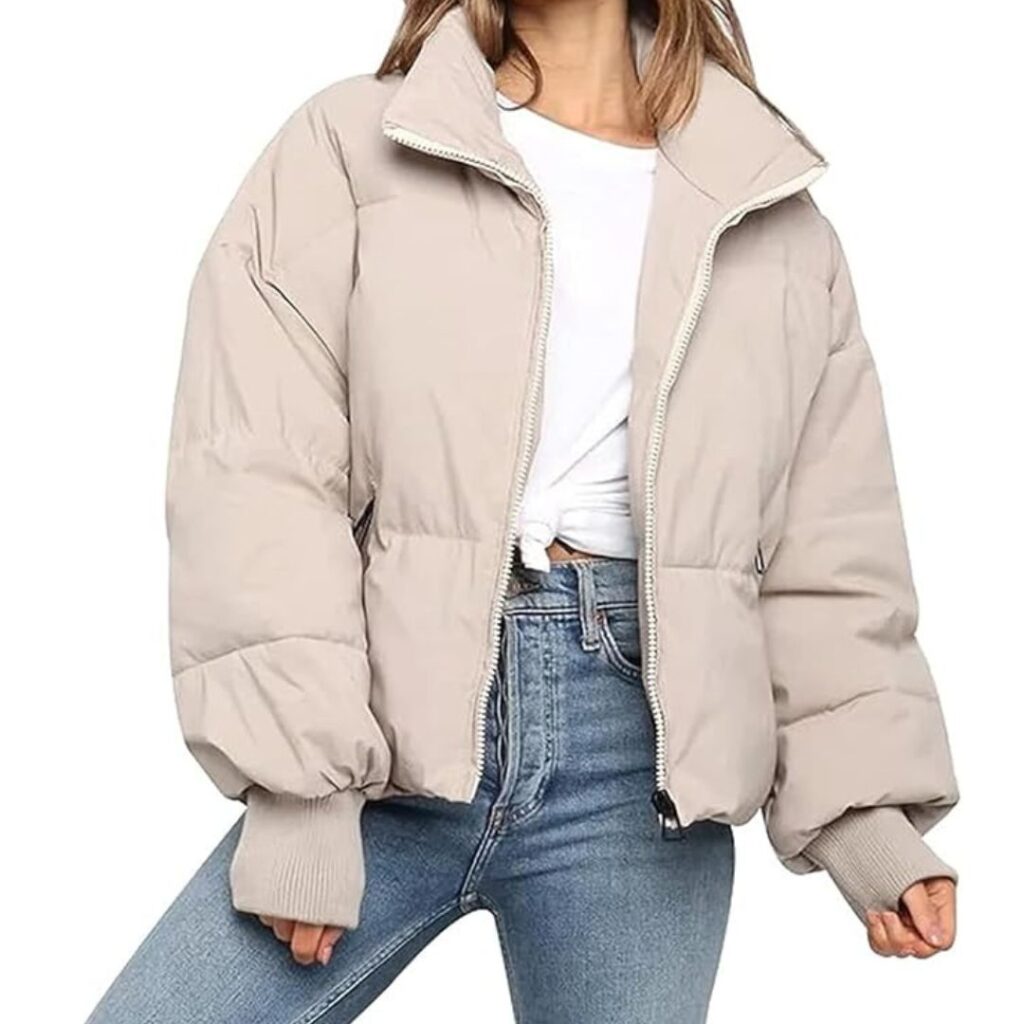 Cream Puffer Down coat short womens