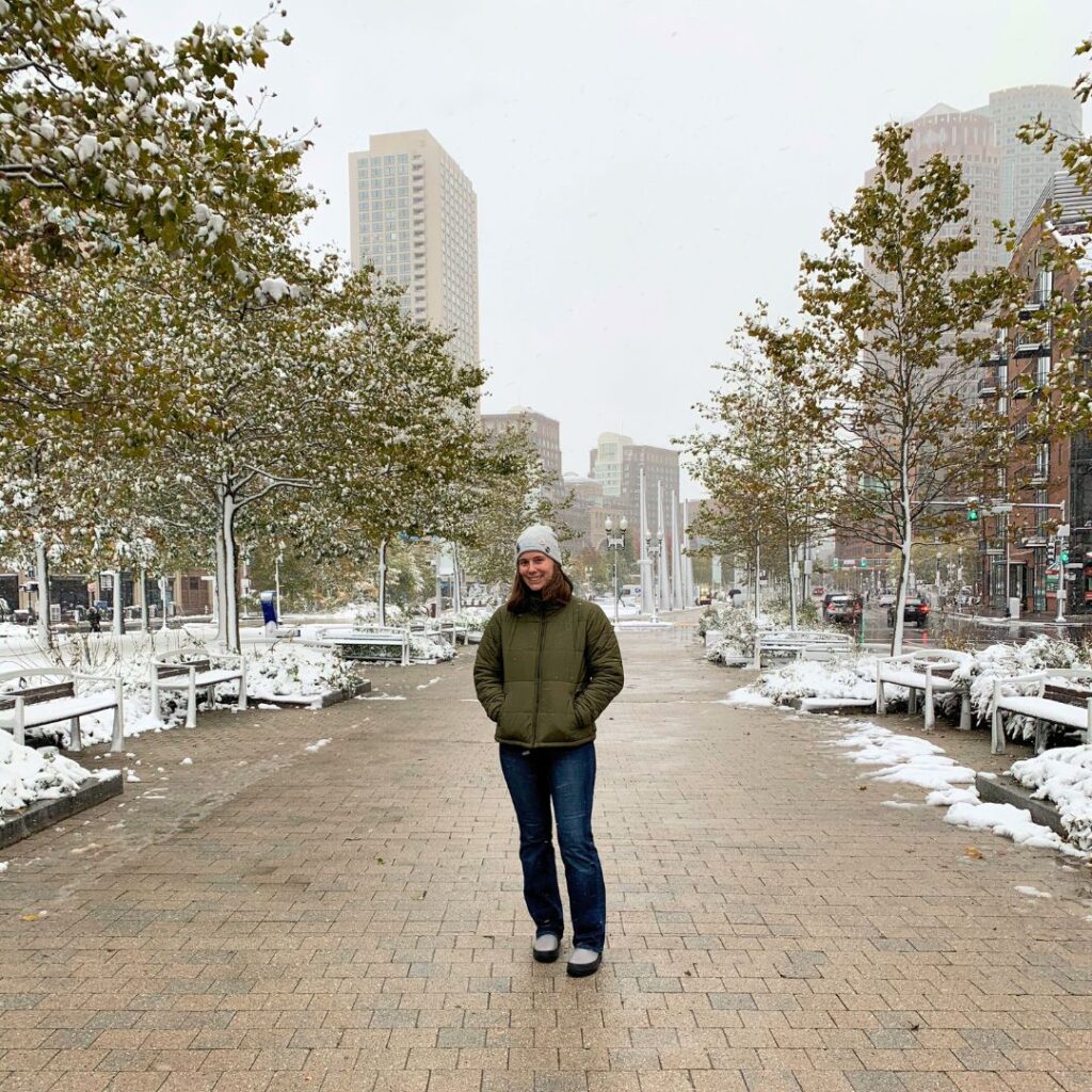 Woman standing in Boston in November