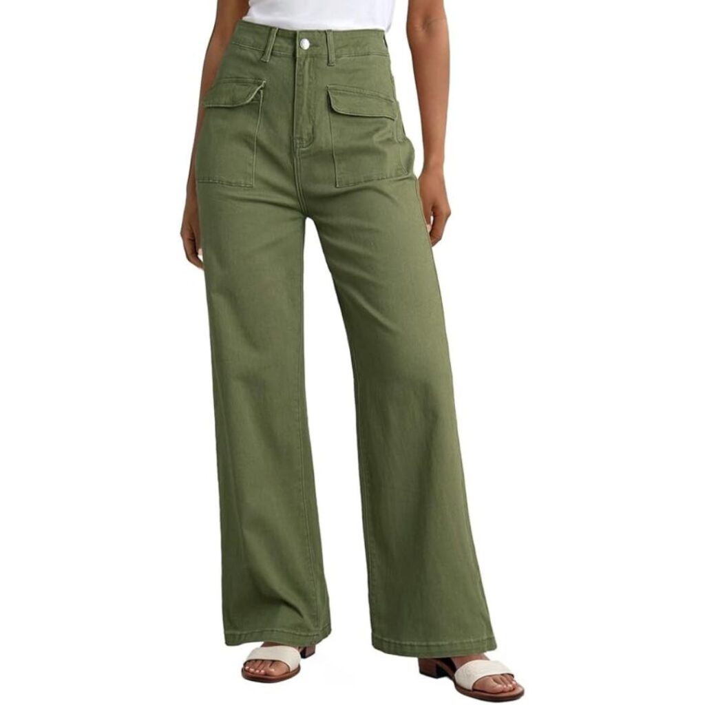 Womens Green Cargo Pants Straight Leg