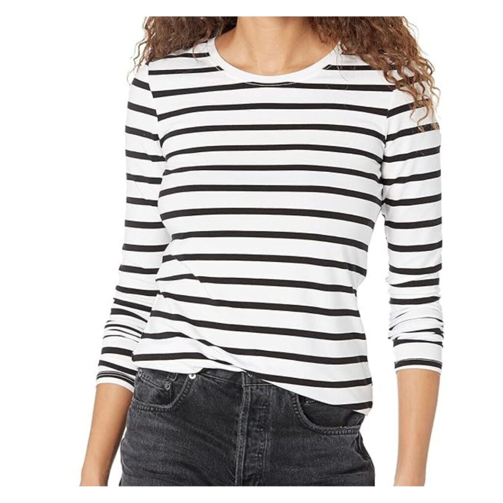 Women's white and black striped long sleeve shirt
