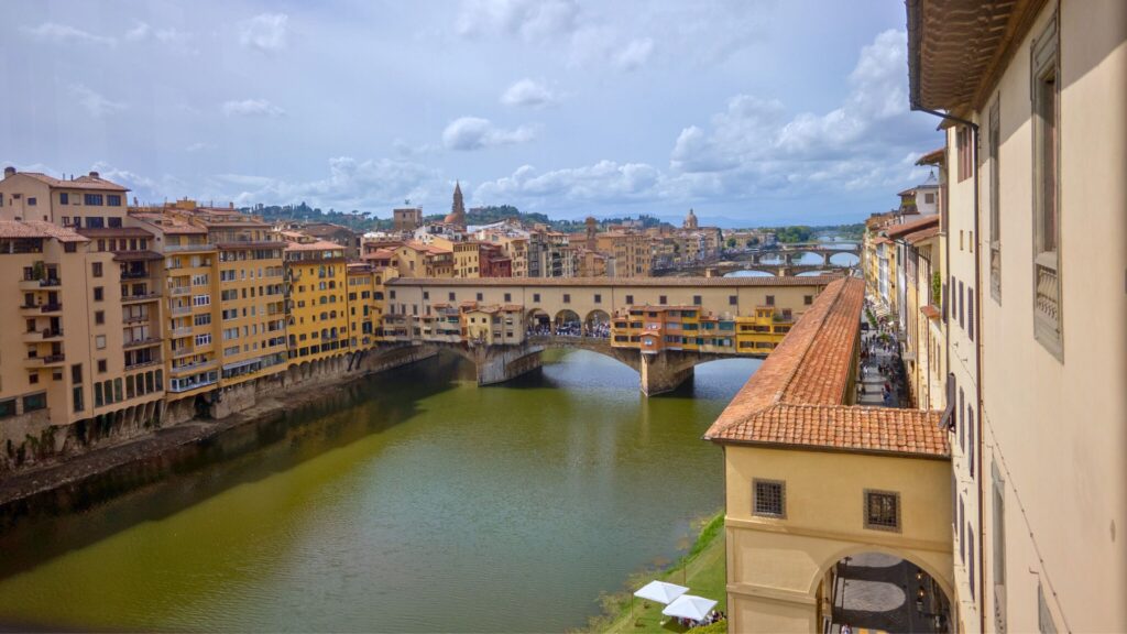 Looking at the Ponte Vecchio at Midday in Florence Italy