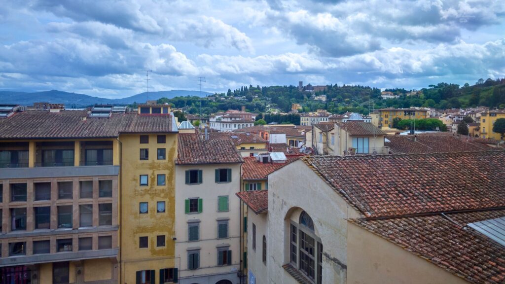 Looking over the buildings in Florence Italy cloudy day