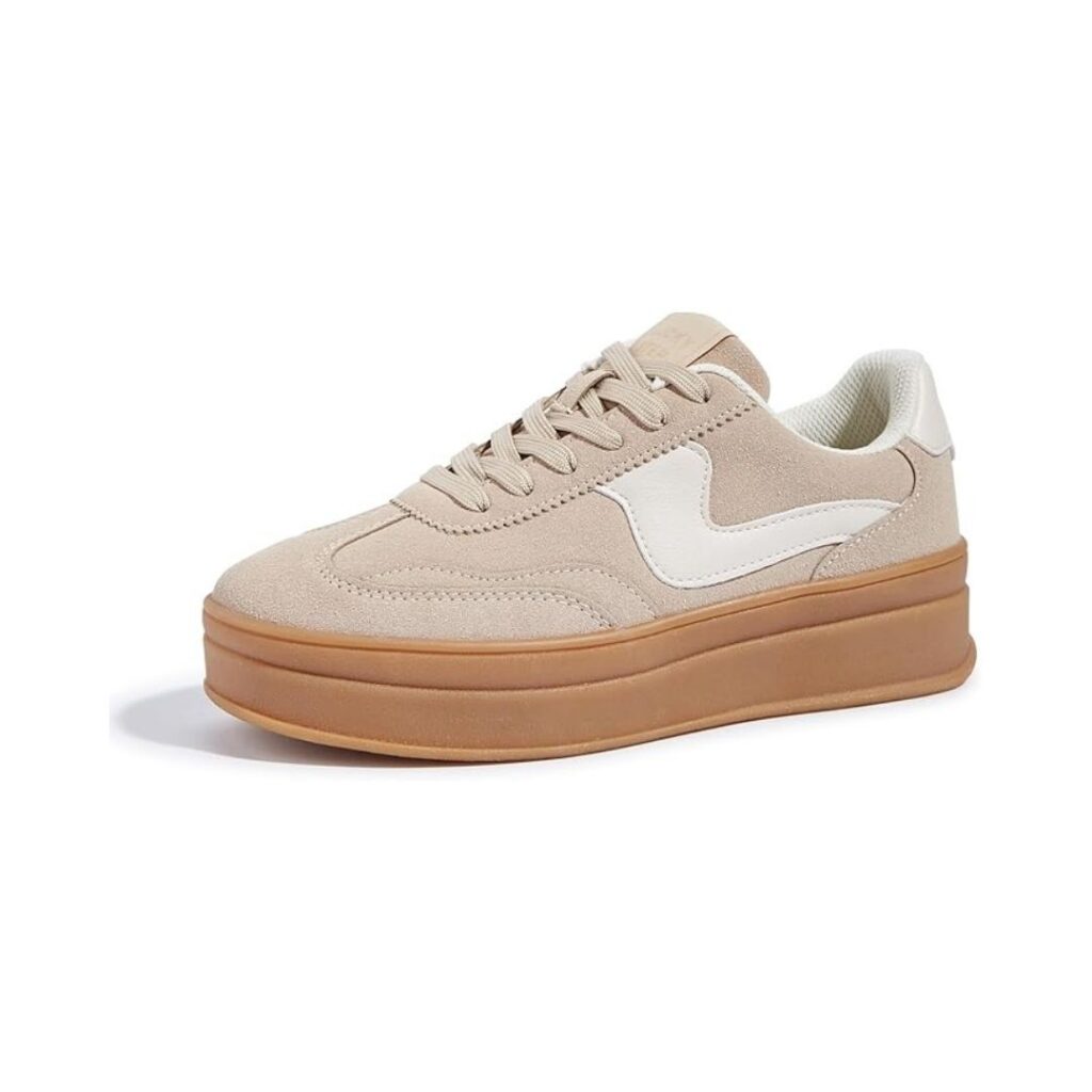 Womens Tan Suede platform sneakers shoes